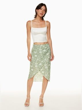 Wilfred Aritzia Cressida Satin Midi Wrap Skirt Size 0 Floral Sage Green Garden